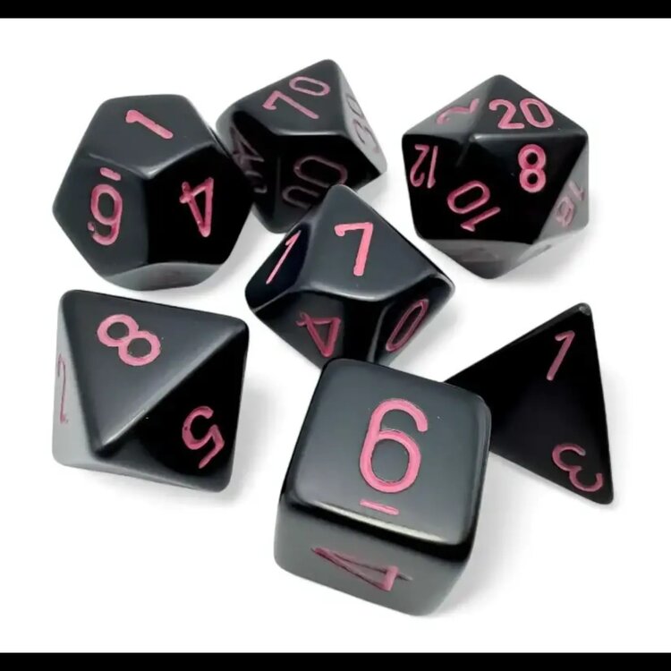 CHESSEX CHX 25448 7CT POLYHEDRAL DICE OPAQUE BLACK/PINK