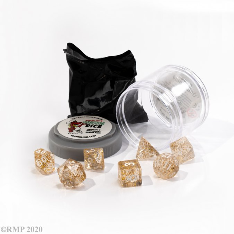 REAPER MINIATURES PIZZA DUNGEON DICE BOSS GLITTER GOLD