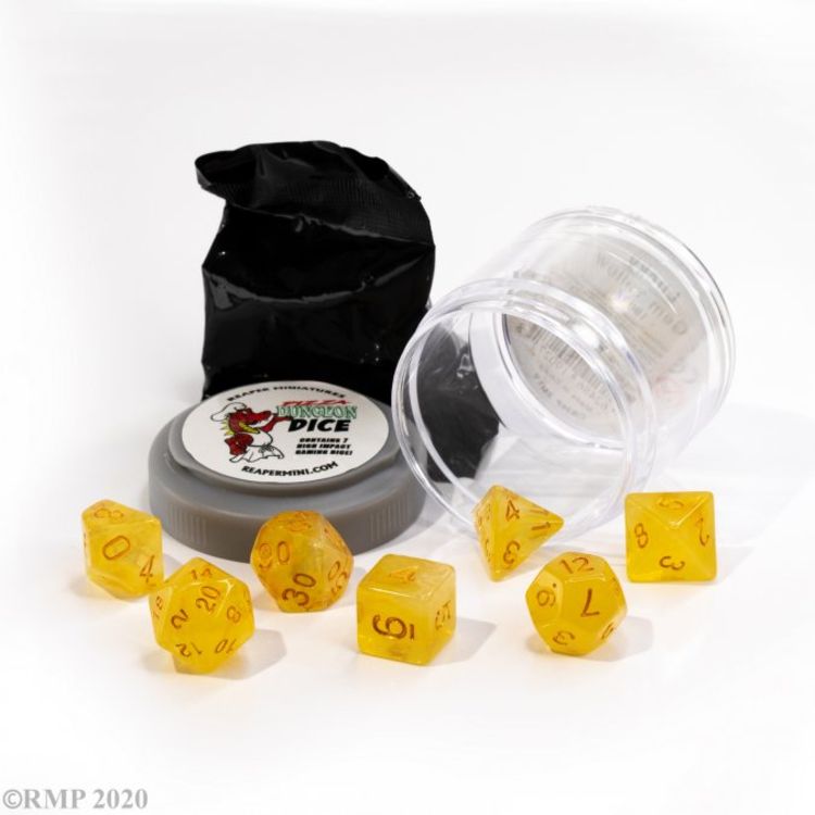 REAPER MINIATURES PIZZA DUNGEON DICE LUCKY GEM YELLOW