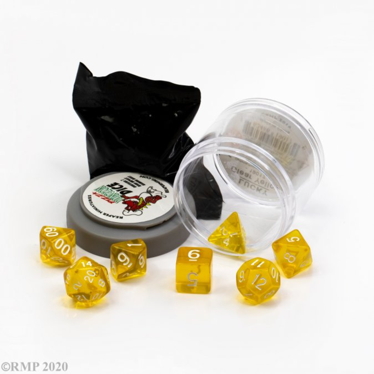 REAPER MINIATURES PIZZA DUNGEON DICE LUCKY CLEAR YELLOW