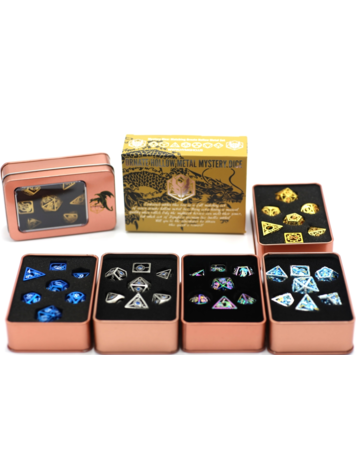 HYMGHO HYMGHO MYSTERY SET 7 MATCHING ORNATE HOLLOW METAL POLYHEDRAL RPG DICE