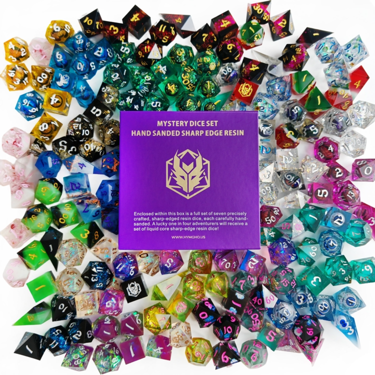 HYMGHO HYMGHO MYSTERY DICE SET HAND SANDED SHARP EDGE RESIN RPG DICE