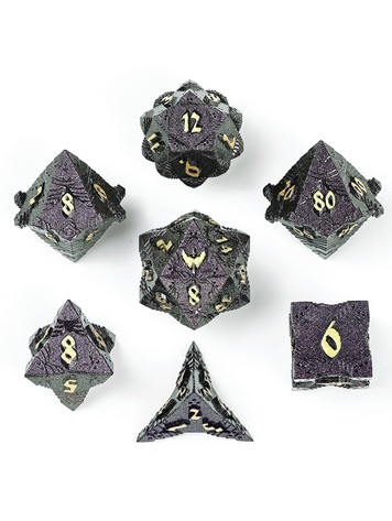 HYMGHO HYMGHO SOLID METAL PALADIN CLASS RPG DICE SET GLITTER - PURPLE W/ GOLD