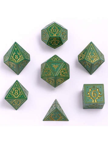 HYMGHO HYMGHO SOLID METAL DRUID RPG DICE SET - GREEN W/ GOLD