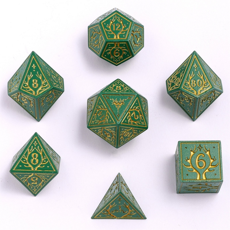 HYMGHO HYMGHO SOLID METAL DRUID RPG DICE SET - GREEN W/ GOLD