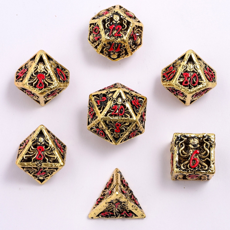 HYMGHO HYMGHO LLLITHIDS MIND CAGE DICE SET - GOLD W/ RED