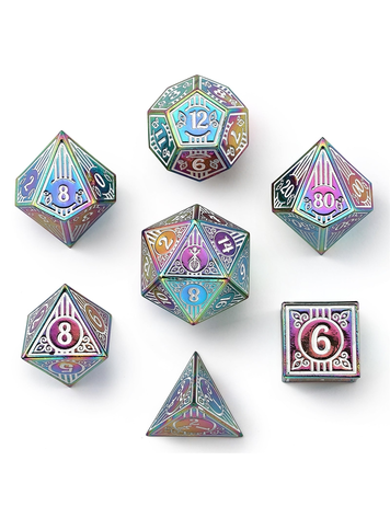 HYMGHO HYMGHO SOLID METAL BARD RPG DICE SET - RAINBOW W/ WHITE