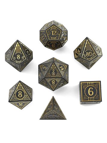 HYMGHO HYMGO SOLD METAL BARD RPG DICE SET - MATT BLACK W/ GOLD