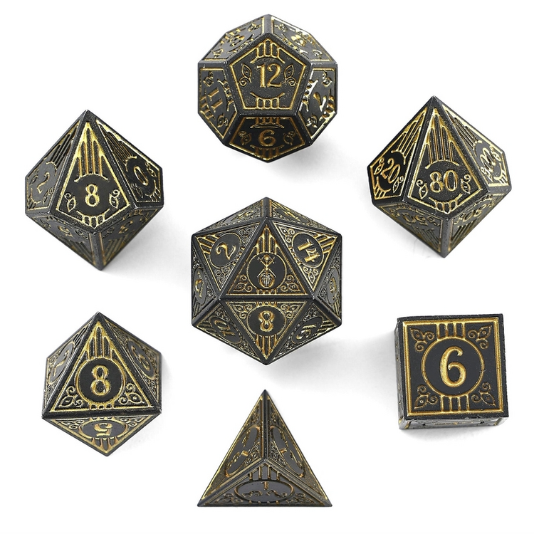 HYMGHO HYMGO SOLD METAL BARD RPG DICE SET - MATT BLACK W/ GOLD