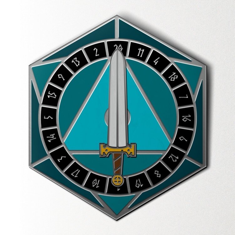 NORSE FOUNDRY D20 SWORD SPINNER TEAL PIN