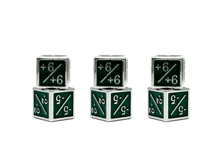 NORSE FOUNDRY +1/+1 AND -1/-1 D6 GREEN PACK OF 6 CCG METAL DICE