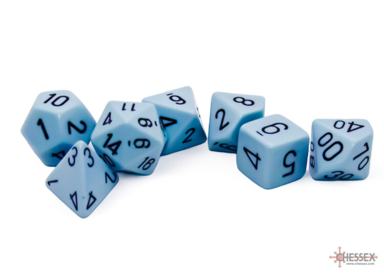 CHESSEX CHX 25466 OPAQUE PASTEL BLUE/BLACK POLYHEDRAL 7-DIE SET