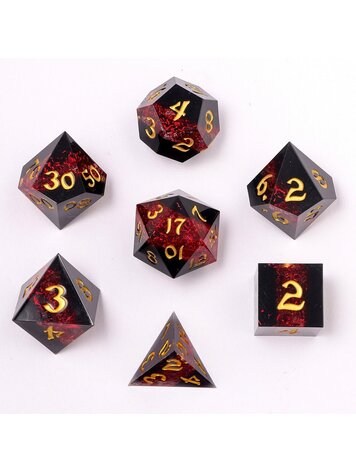HYMGHO HYMGHO CAPTURED MAGIC SHARP EDGED RESIN POLYHEDRAL DICE SET MANA PATH RED