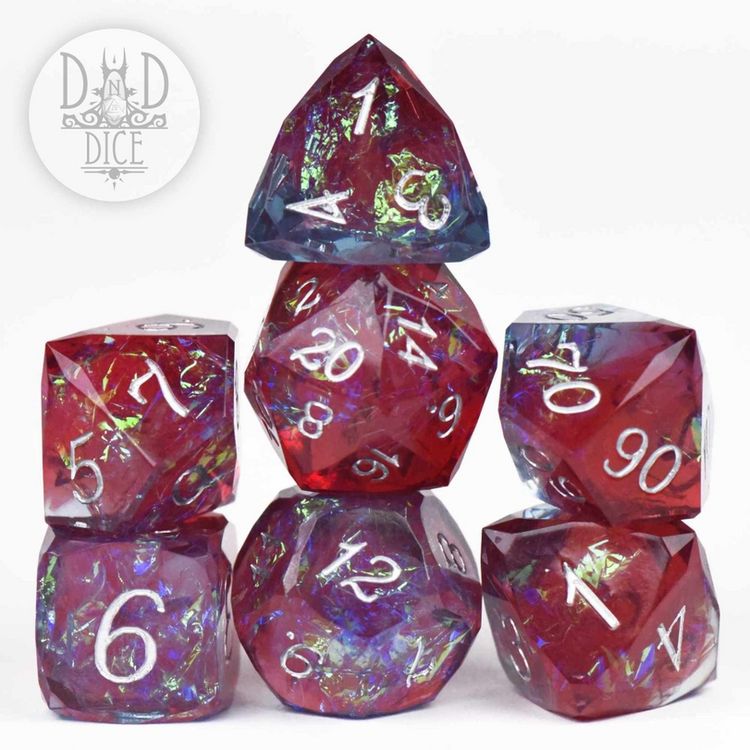 DND DICE CROWN JEWELS BORDEAUX HANDMADE RPG DICE SET