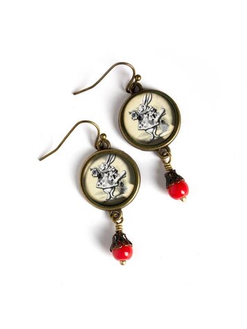 ALICE IN WONDERLAND WHITE RABBIT VICTORIAN EARRINGS