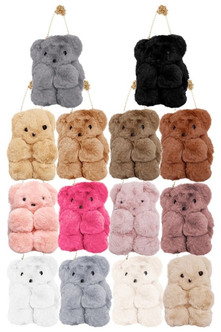 TEDDY BEAR FAUX FUR CROSSBODY BAG BACKPACK