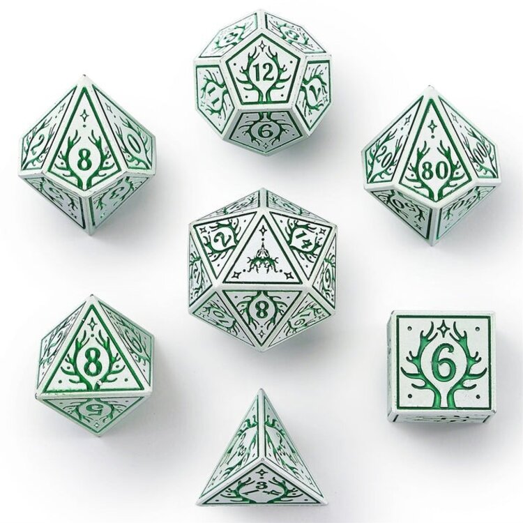 HYMGHO HYMGHO METAL DRUID DICE SET WHITE W/GREEN