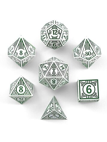 HYMGHO HYMGHO METAL BARD DICE SET WHITE W/GREEN