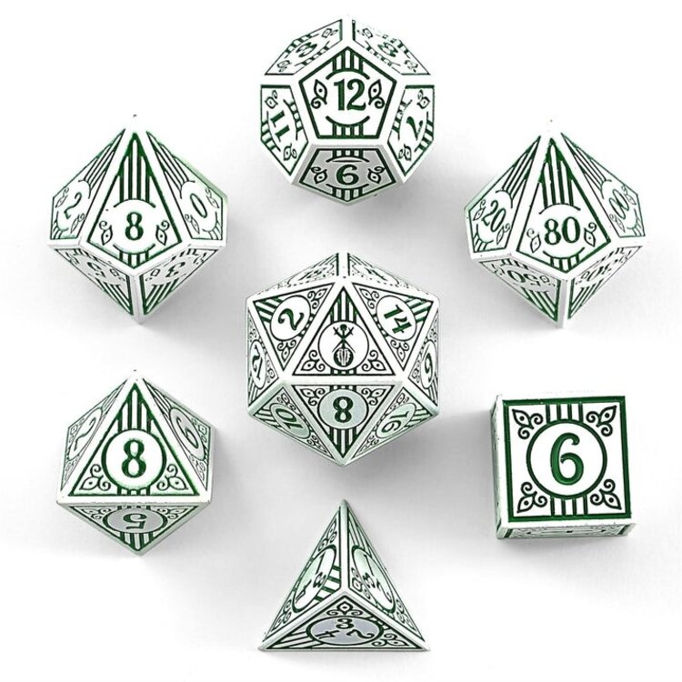 HYMGHO HYMGHO METAL BARD DICE SET WHITE W/GREEN