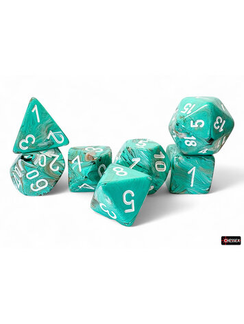 CHESSEX CHX 22403 MEGA HEDRAL MARBLE COPPER WHITE 7 PC DICE SET