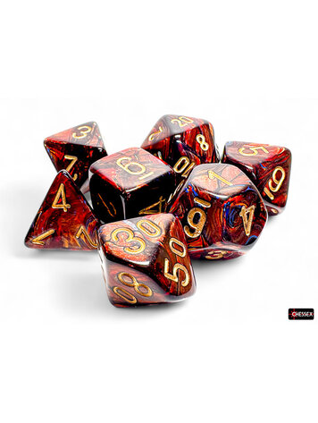 CHESSEX CHX 22419 MEGA HEDRAL SCARAB BLUE BLOOD GOLD 7 PC DICE SET