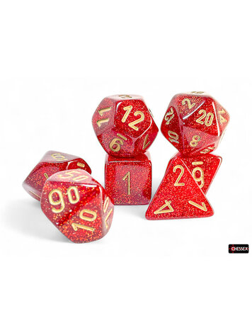 CHESSEX CHX 22504 MEGA HEDRAL GLITTER RUBY GOLD 7 PC DICE SET