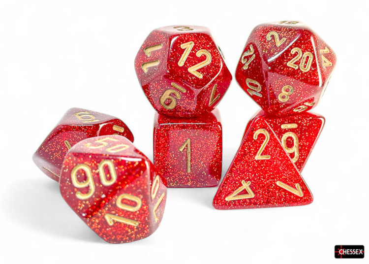CHESSEX CHX 22504 MEGA HEDRAL GLITTER RUBY GOLD 7 PC DICE SET