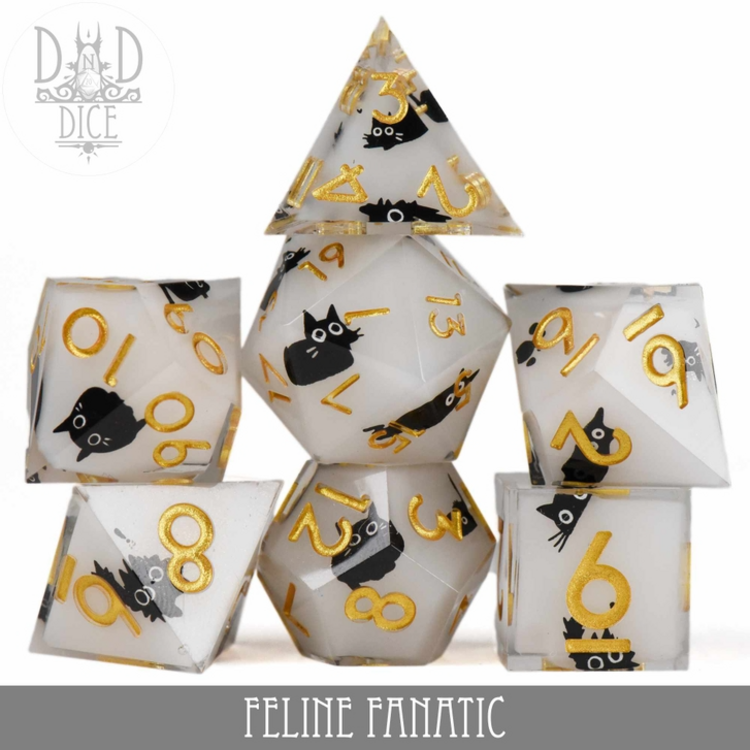 DND DICE FELINE FANATIC - HANDMADE RPG DICE SET