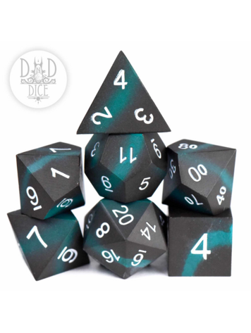 DND DICE TAGGING TEAL METAL DICE RPG SET