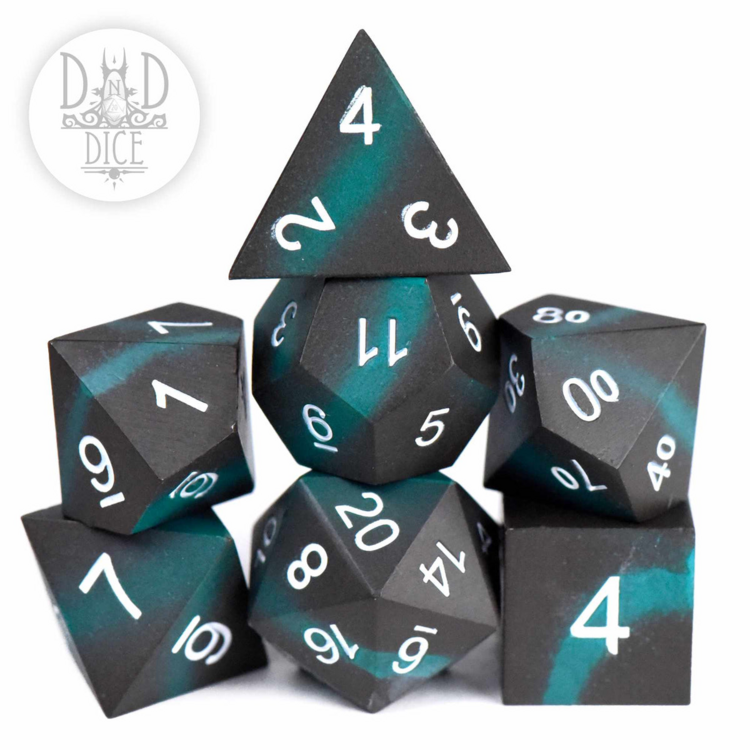 DND DICE TAGGING TEAL METAL DICE RPG SET