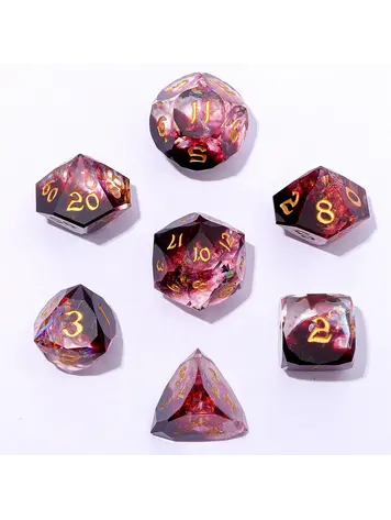 HYMGHO HYMGHO CAPTURED MAGIC LUSTER CUT RESIN DICE SET BLOOD CRYSTAL