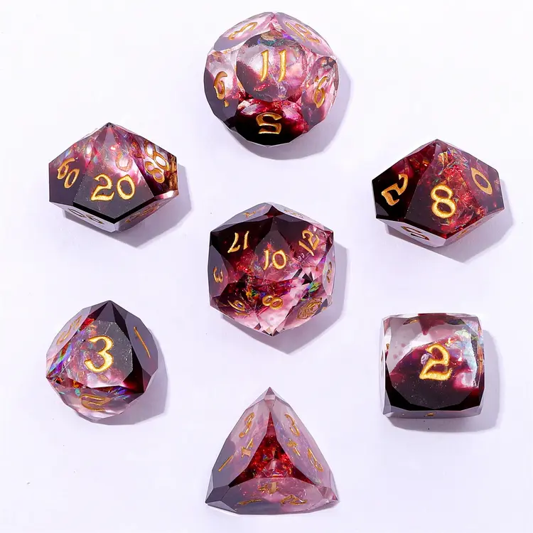 HYMGHO HYMGHO CAPTURED MAGIC LUSTER CUT RESIN DICE SET BLOOD CRYSTAL