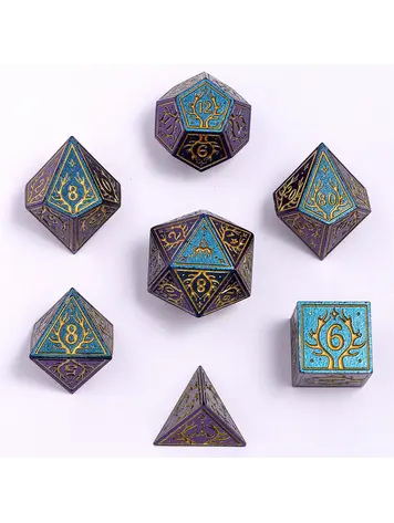 HYMGHO HYMGHO METAL DRUID DICE SET GLITTER BLUE W/GOLD