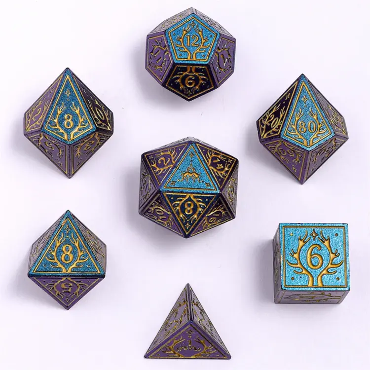 HYMGHO HYMGHO METAL DRUID DICE SET GLITTER BLUE W/GOLD