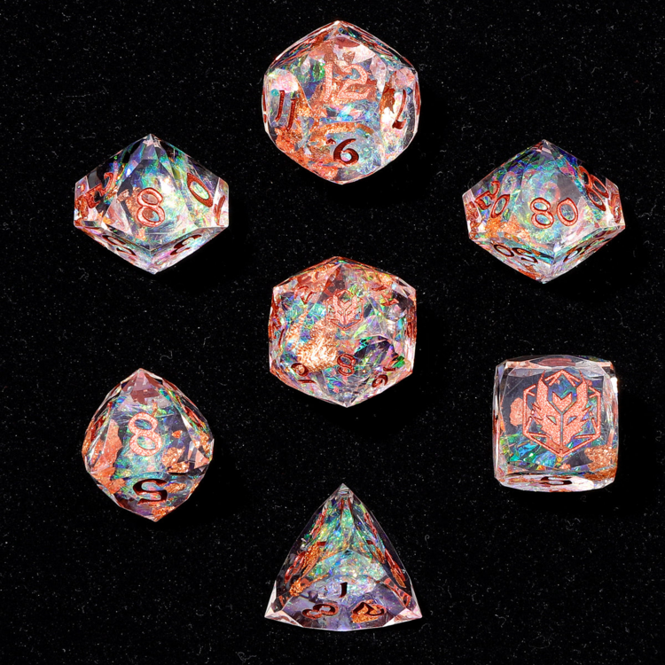 HYMGHO HYMGHO CAPTURED MAGIC LUSTER CUT RESIN DICE SET OPAL