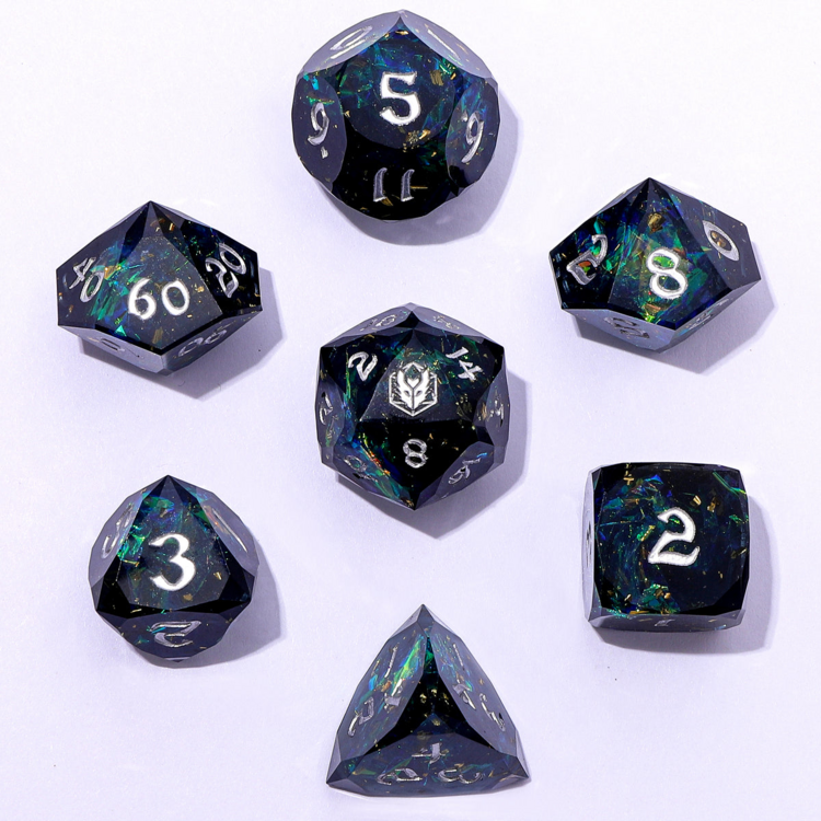 HYMGHO HYMGHO CAPTURED MAGIC LUSTER CUT RESIN DICE SET STARRY NIGHT SILVER