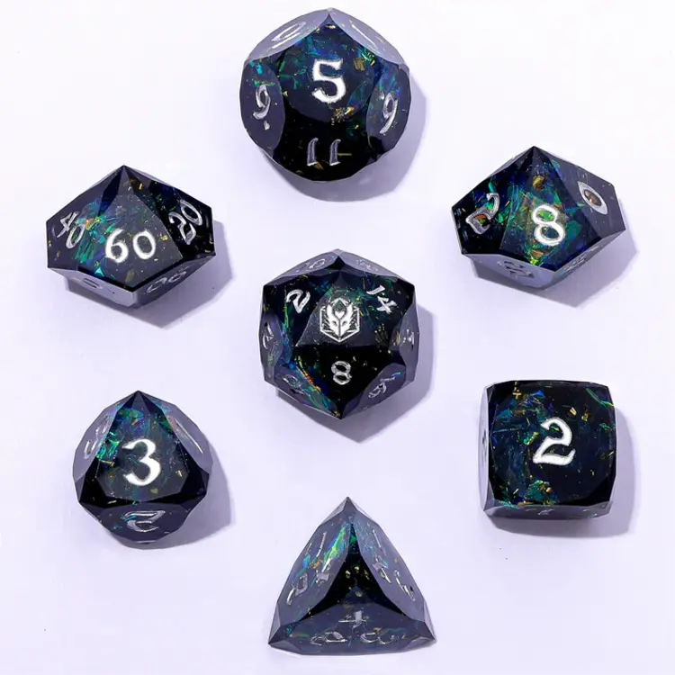 HYMGHO HYMGHO CAPTURED MAGIC LUSTER CUT RESIN DICE SET STARRY NIGHT SILVER