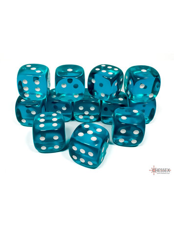 CHESSEX CHX 23615 16MM D6 DICE BLOCK TEAL W/WHITE TRANSLUCENT