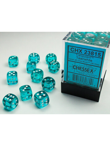 CHESSEX CHX 23815 12MM D6 DICE BLOCK TEAL/WHITE TRANSLUCENT