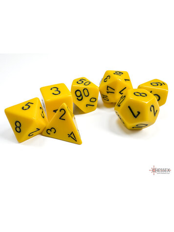 CHESSEX CHX 25402 7 PC POLY DICE SET YELLOW w/ BLACK OPAQUE