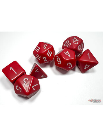 CHESSEX CHX 25404 7 PC POLY DICE SET OPAQUE RED W/ WHITE