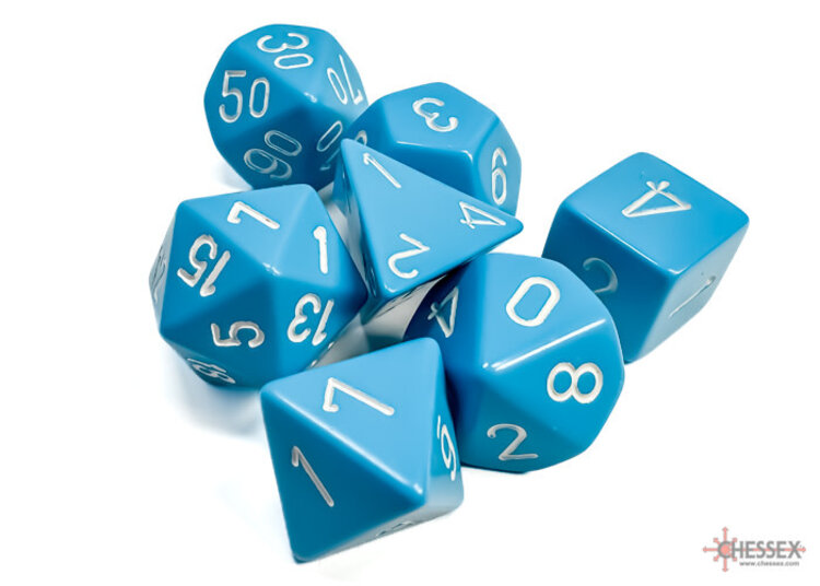CHESSEX CHX 25416 7 PC POLY DICE SET LIGHT BLUE W/ WHITE