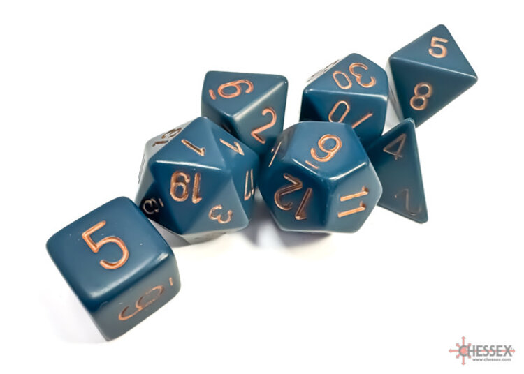 CHESSEX CHX 25426 7 PC POLY DICE SET DUSTY BLUE W/ COPPER