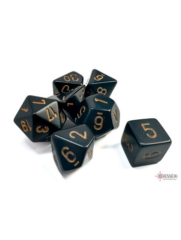 CHESSEX CHX 25428 7 PC POLY DICE SET OPAQUE BLACK W/GOLD