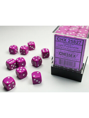 CHESSEX CHX 25827 12MM D6 DICE BLOCK OPAQUE LIGHT PURPLE W/ WHITE