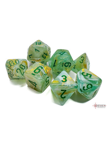 CHESSEX CHX 27409 7 PC POLY DICE SET MARBLE GREEN W/DARK GREEN