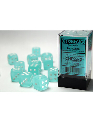 CHESSEX CHX 27605 16MM D6 DICE BLOCK FROSTED TEAL W/WHITE