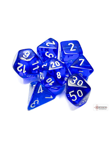 CHESSEX CHX 23076 7CT POLYHEDRAL DICE TRANSLUCENT BLUE/WHITE