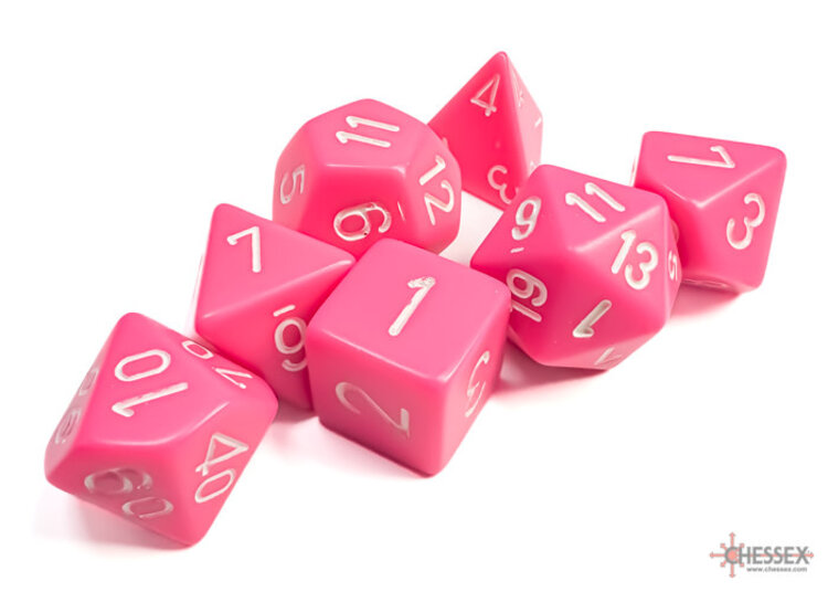 CHESSEX CHX 25444 7CT POLYHEDRAL DICE OPAQUE PINK/WHITE