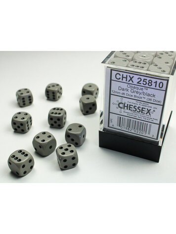 CHESSEX CHX 25810 12MM D6 DICE BLOCK OPAQUE DARK GREY W/ BLACK